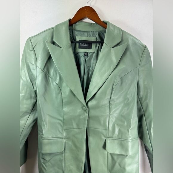 ELOQII Green Single Button Faux Leather Blazer Size 14 - Picture 2 of 11